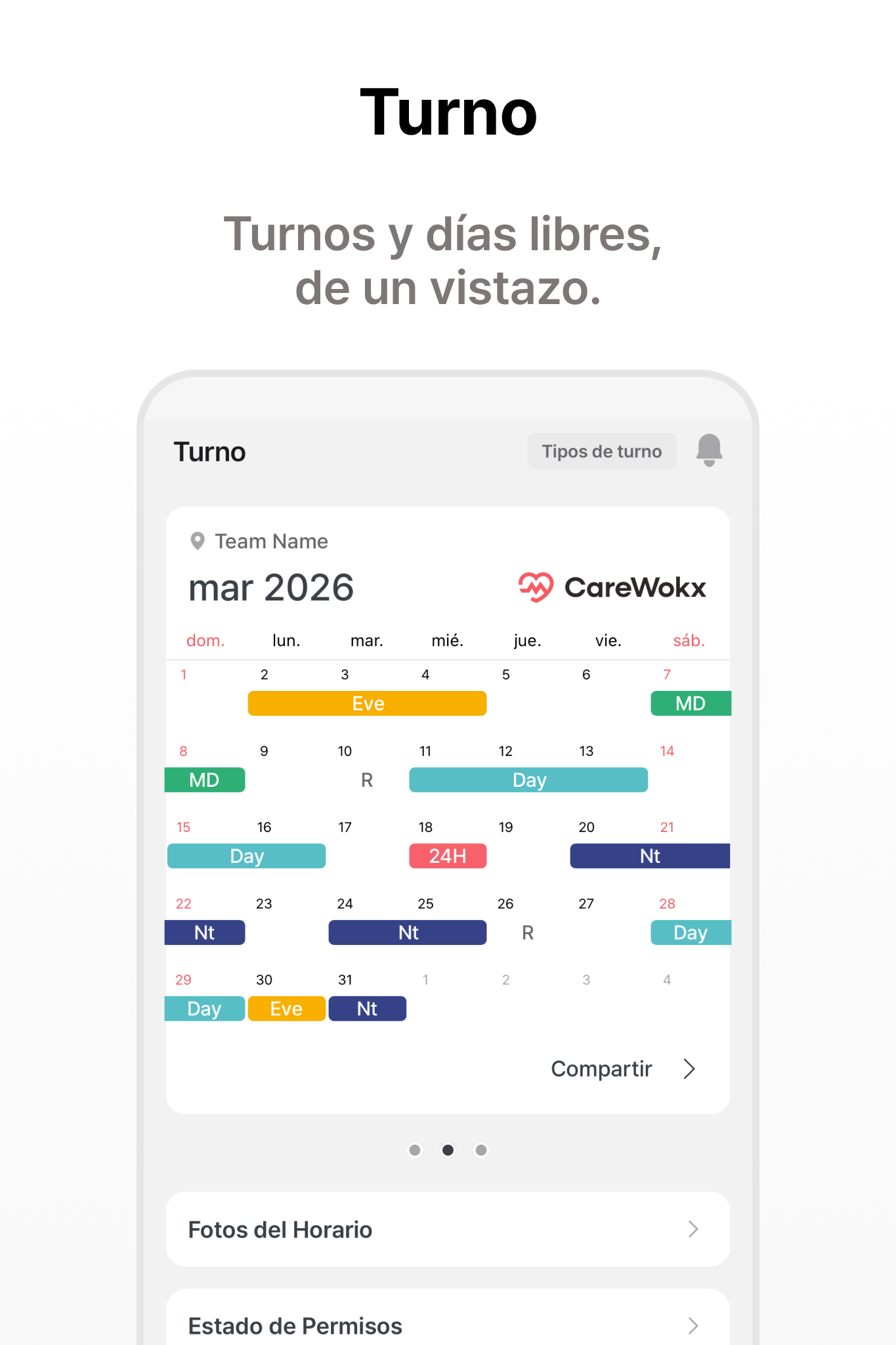 Turnos y días libres, de un vistazo.