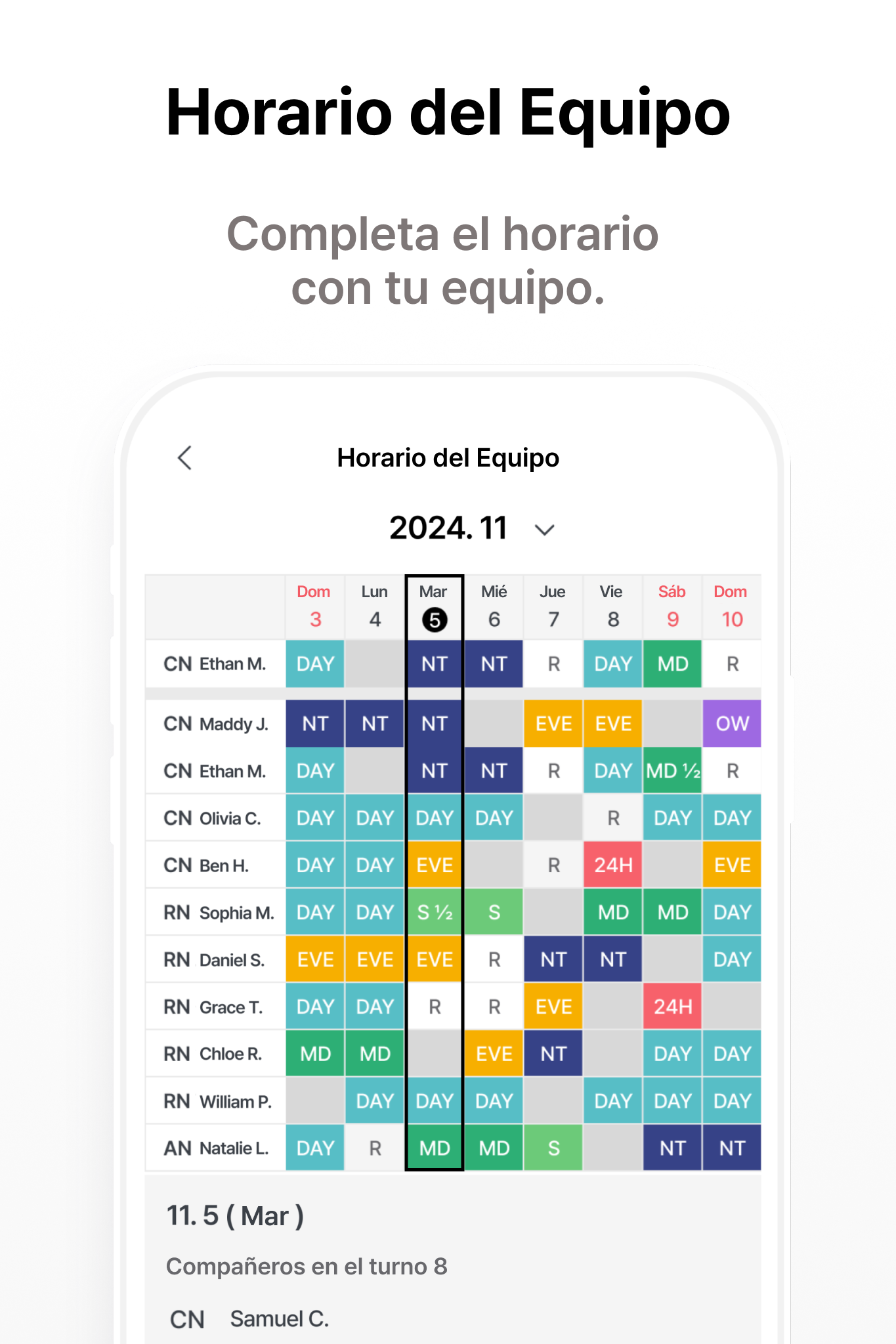 Completa el horario con tu equipo.