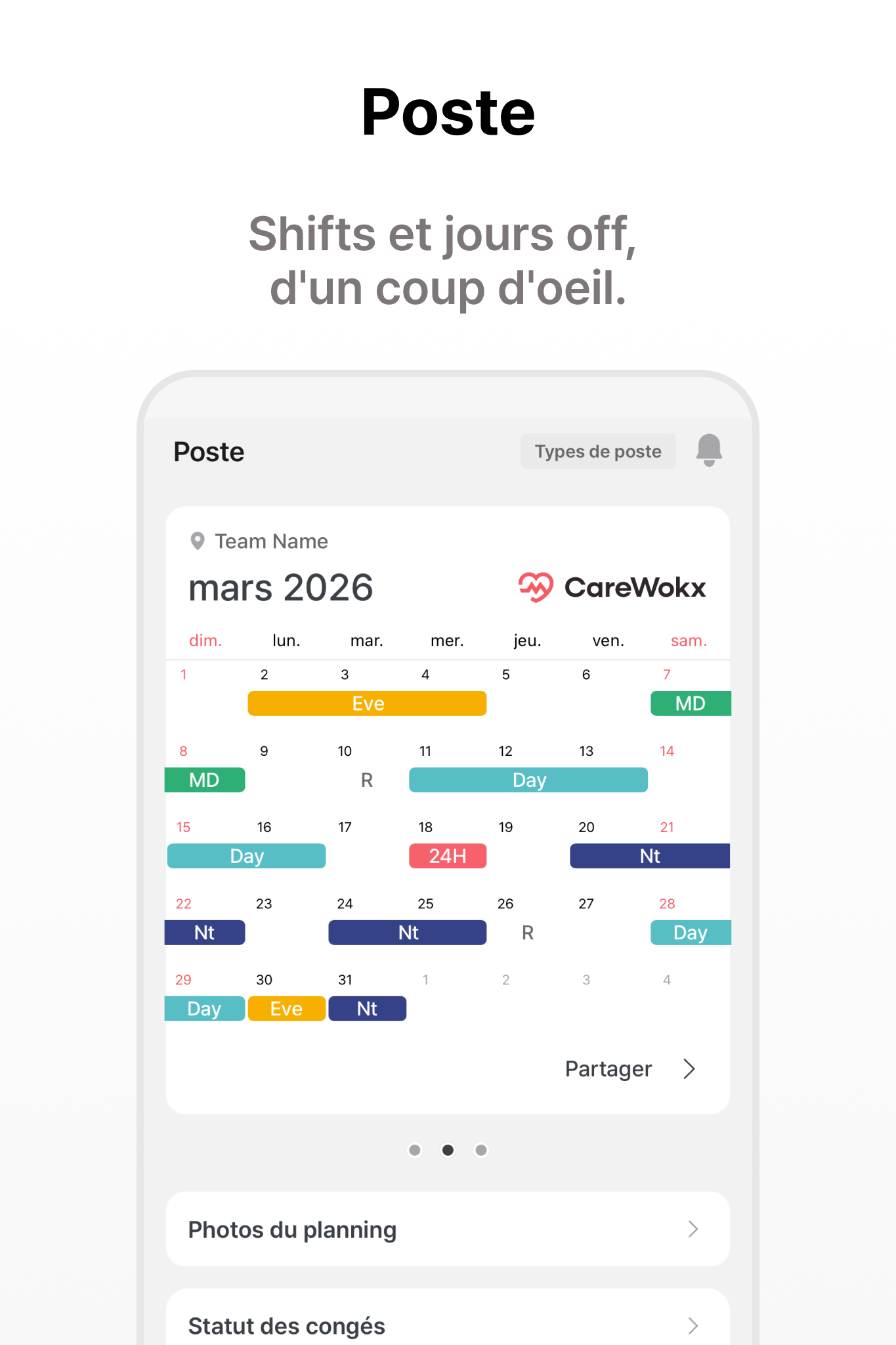Shifts et jours off, d'un coup d'oeil.